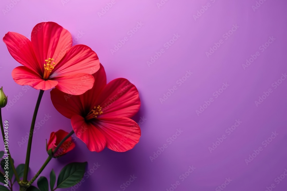 Obraz premium Vibrant red flowers floating on purple background, classy, vibrant, love