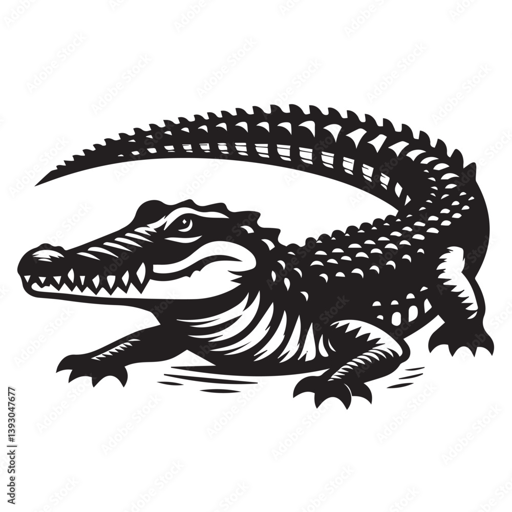 Crocodile silhouette black and white vector icon Crocodile silhouette black and white vector icon
