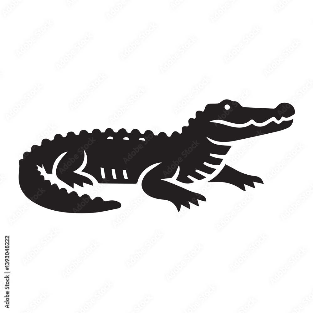 Fototapeta premium Crocodile silhouette black and white vector icon