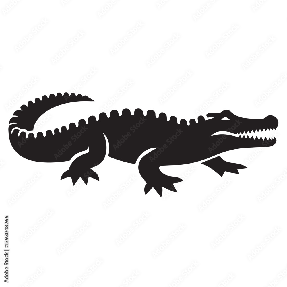 Fototapeta premium Crocodile silhouette black and white vector icon
