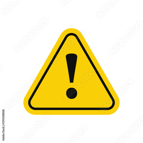 A yellow triangle warning sign with a black exclamation point inside on a white background image design