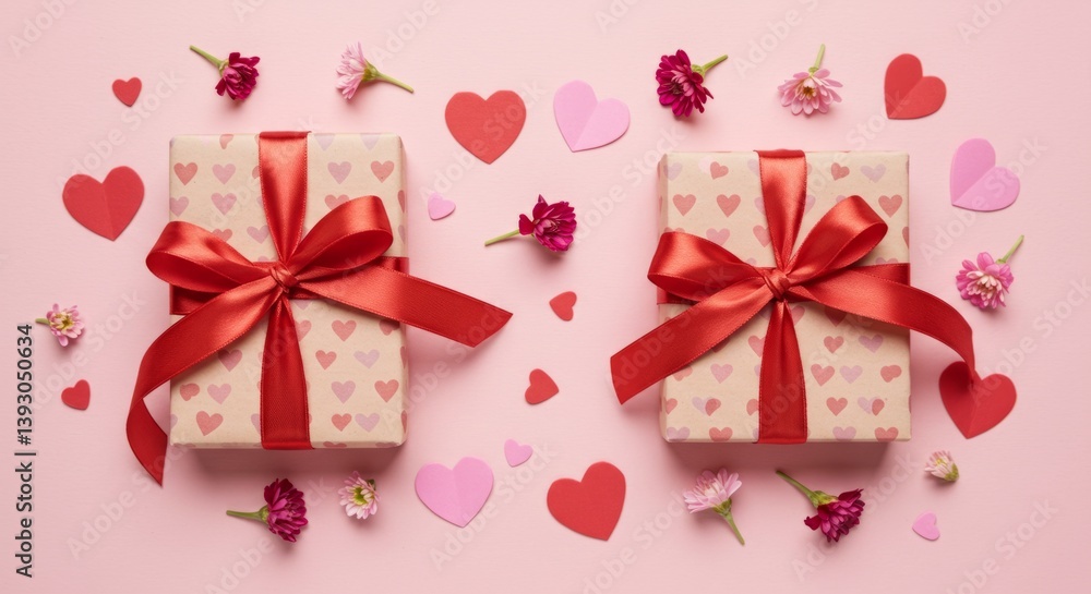 Fototapeta premium Gifts and Flowers Flat Lay