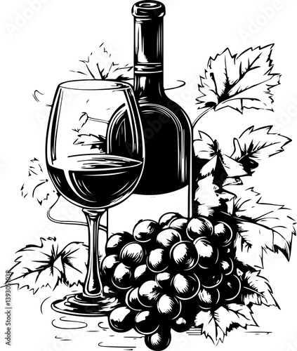 wine and cheese, vector, wine, bottle, illustration, design, vintage, art, drink, icon, symbol, alcohol, cartoon, glass, vine, label, food, nature, drawing, decoration