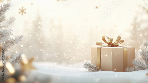 christmas background with gift box and christmas tree