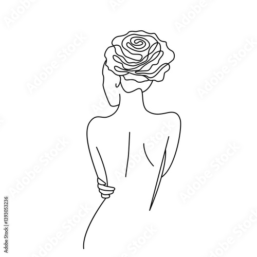 linear silhouette of beautiful figure of naked woman from the back. endless line. vector illustration isolated on white background