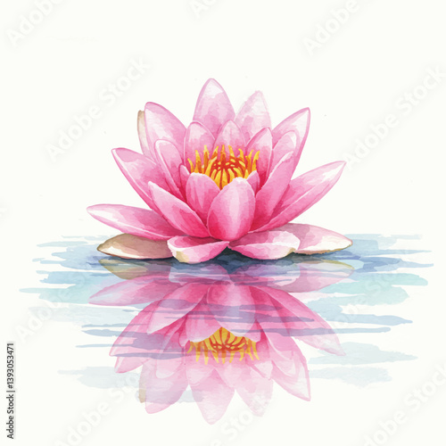 Watercolor Lotus Flower Floating on Calm Water with Soft Reflections
