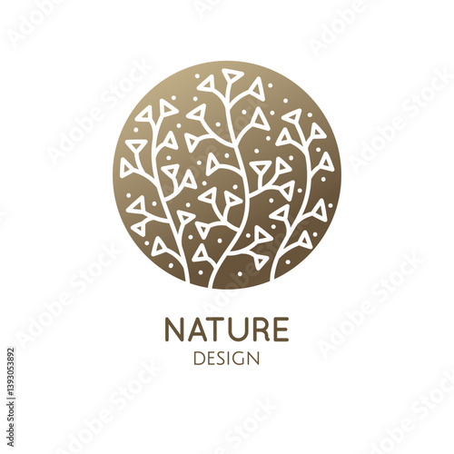 Herbaceous plant logo. Vector abstract badge for design of natural products, flower shop, cosmetics, ecology concepts, health, spa, yoga