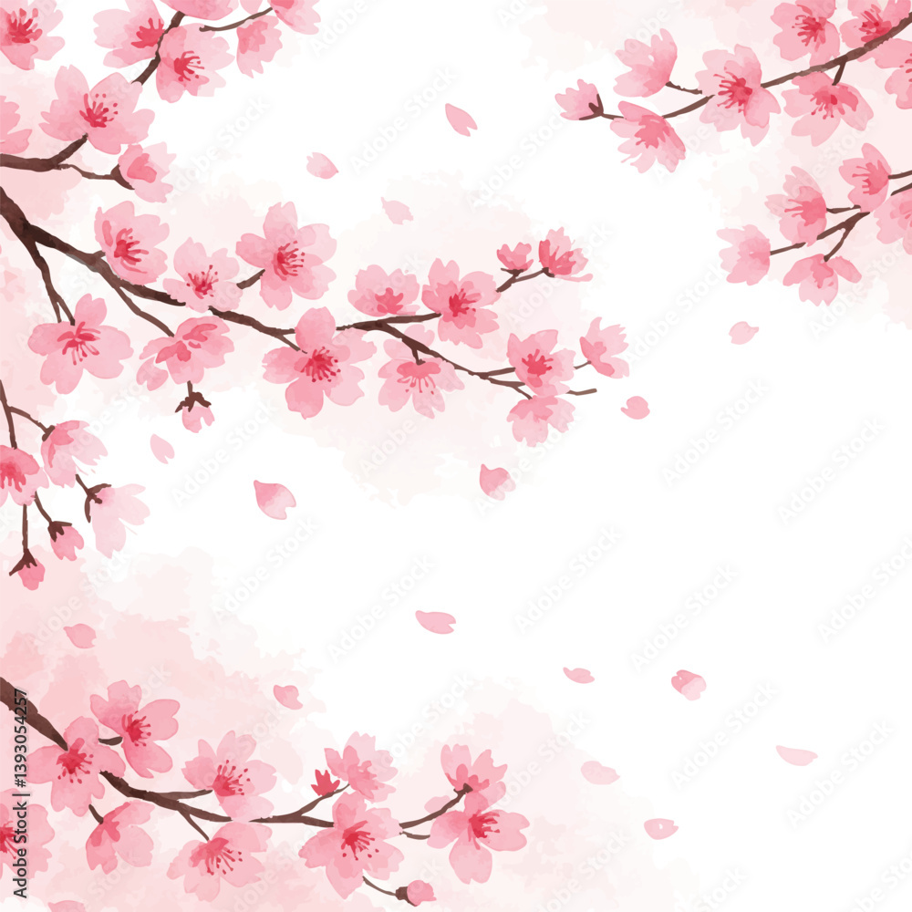Watercolor Cherry Blossoms Falling Gently in Breeze Watercolor Cherry Blossoms Falling Gently in Breeze