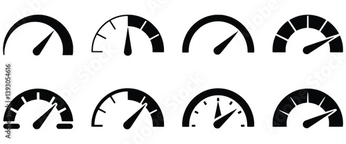 Set Of Speedometer Gauge Vector Icons Indicating Different Levels Of Performance