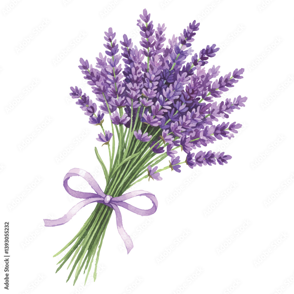 Fototapeta premium Watercolor Lavender Stems with Vintage Paper Texture
