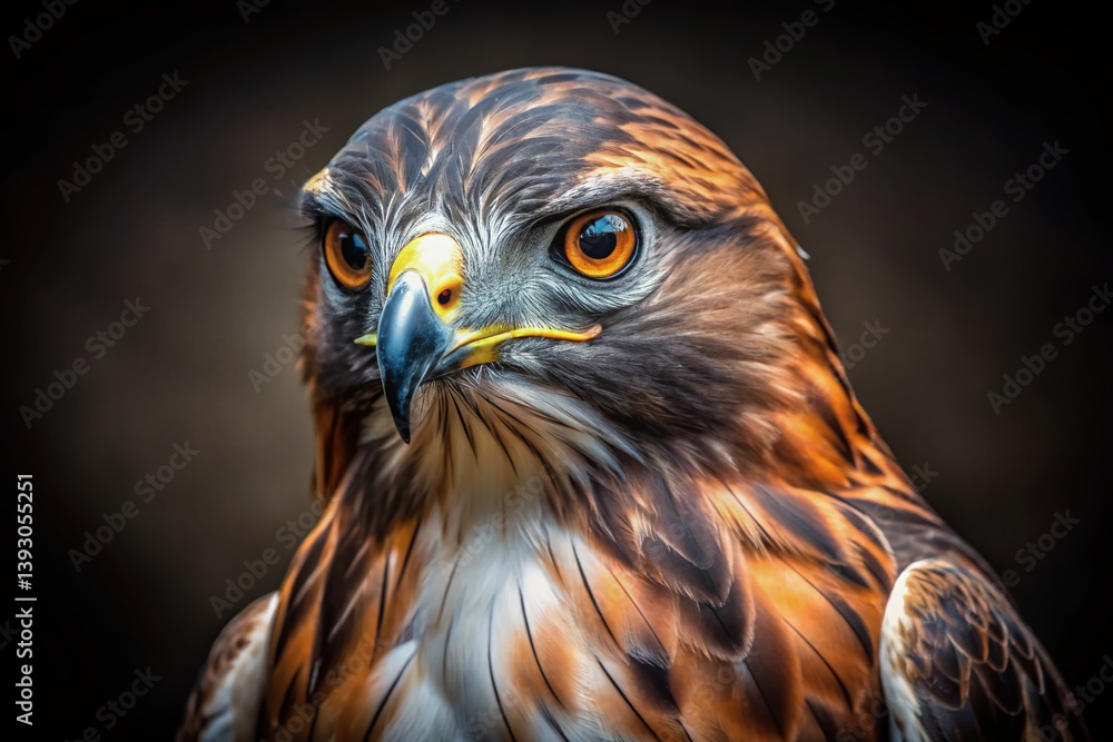 Obraz premium A Majestic RedTailed Hawk Takes Flight Stunning CloseUp Portrait of a Powerful Bird of Prey Emerging from Shadow