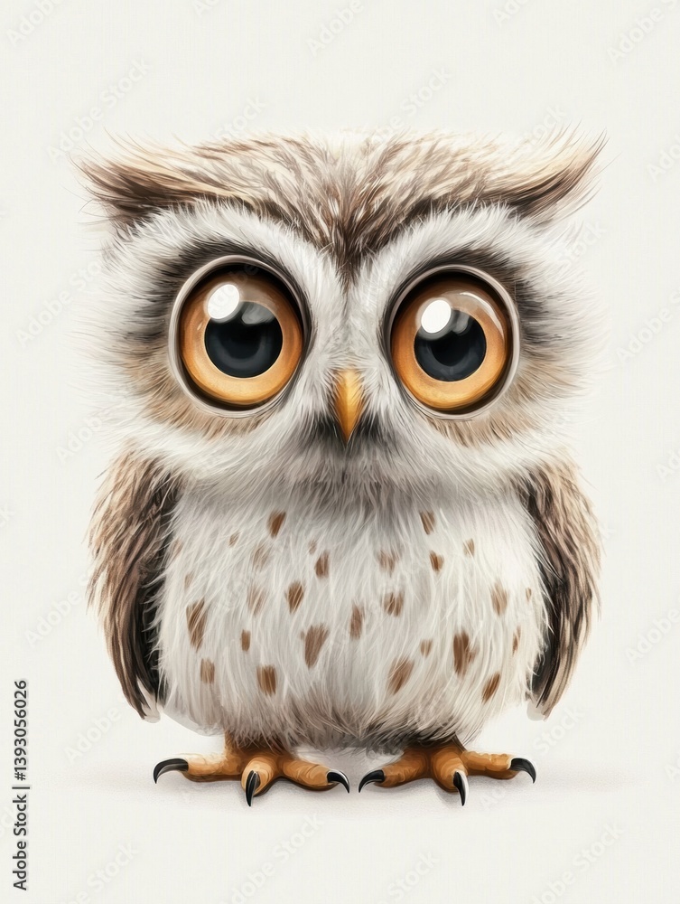 Fototapeta premium Cute owl with spread wings enjoying a calm moment on a soft white background highlighting its detailed features and textures
