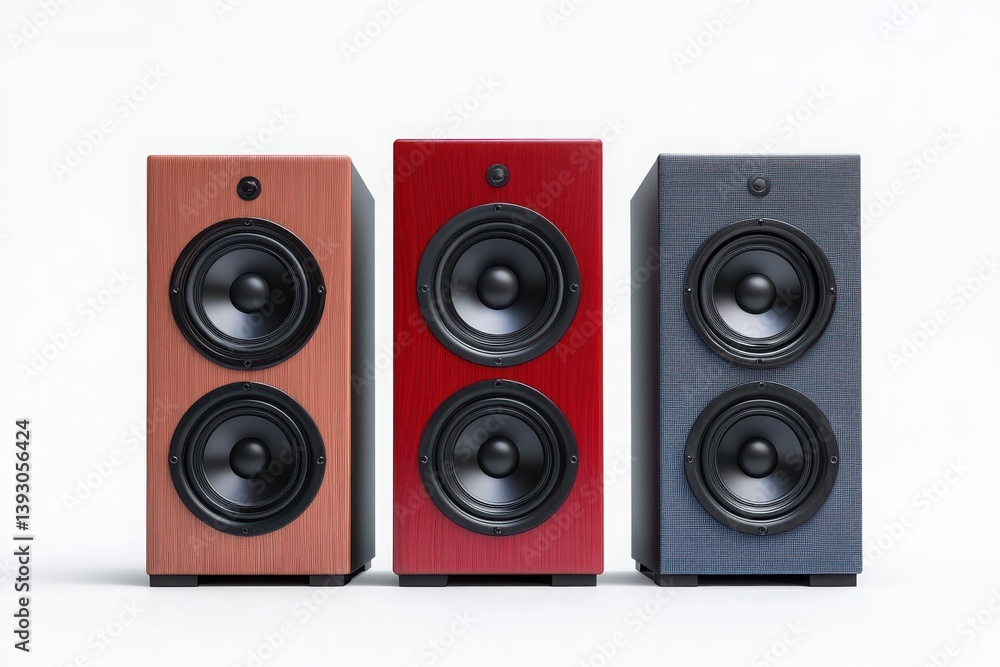 Fototapeta premium Three colored speakers on white background