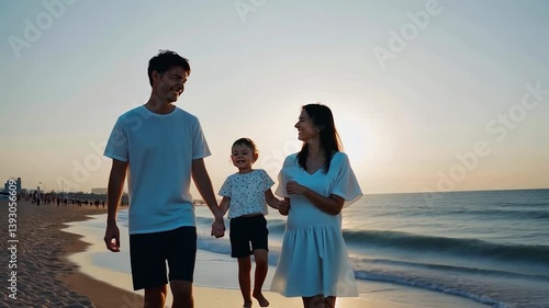 Family Sunset Stroll on the Beach