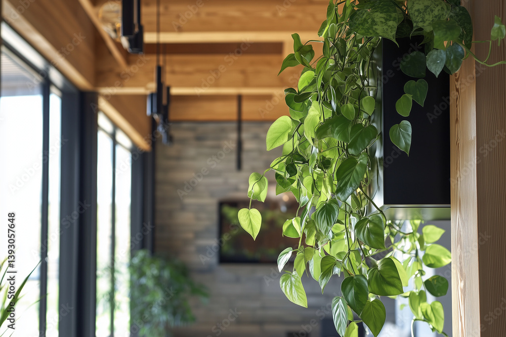 Modern Indoor Plant Decor with Wooden Ceiling