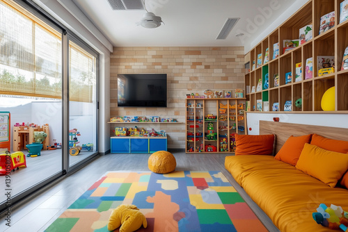 Obraz na płótnie Modern Playroom with Colorful Toys and Seating w salonie