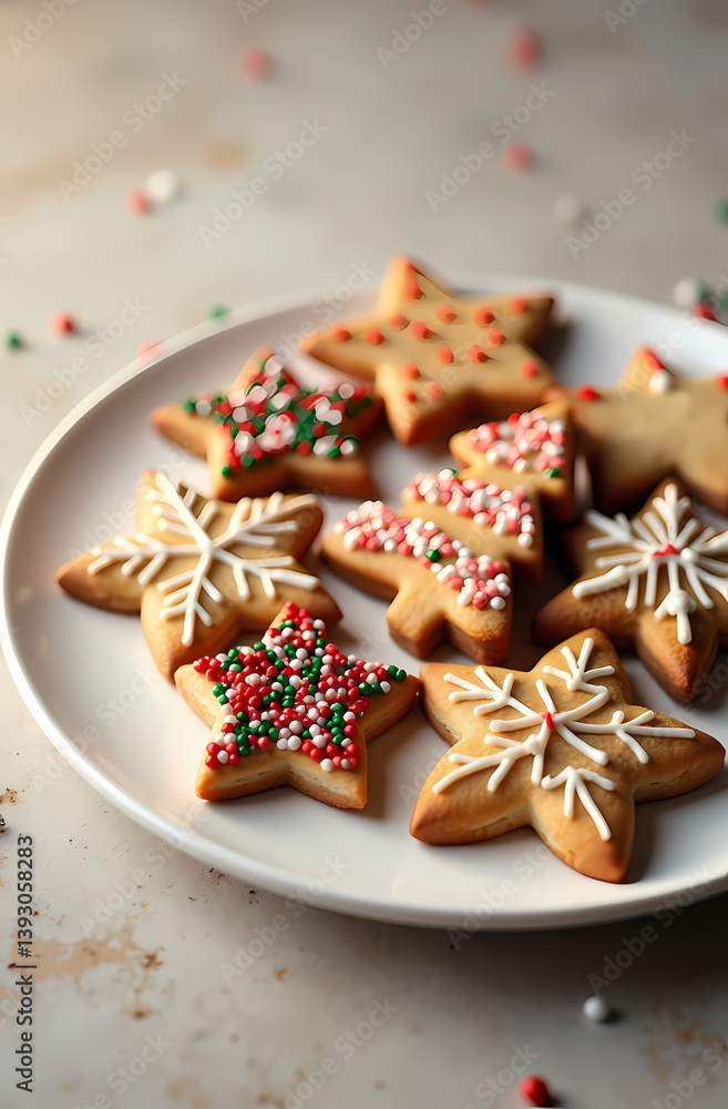 Fototapeta premium Holiday Star-Shaped Sugar Cookies: Colorful Decorated Christmas Treats