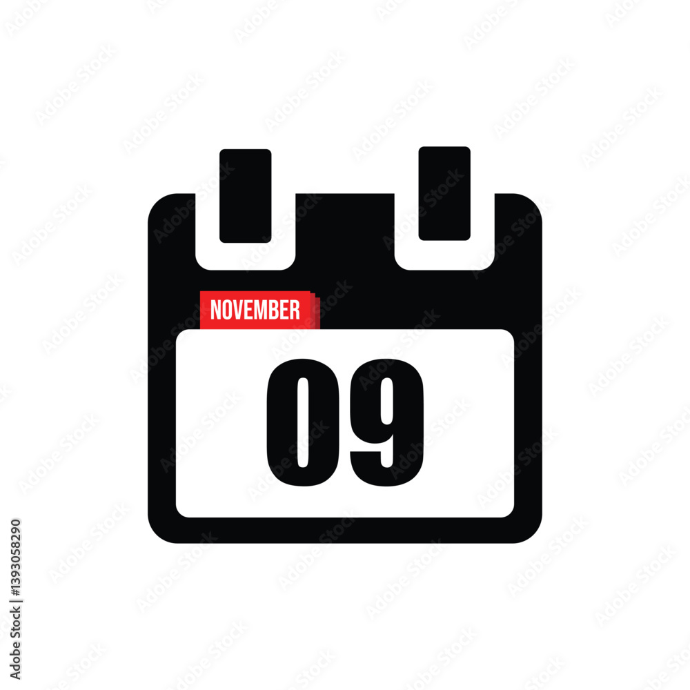 calender icon, 09 november icon with white background calender icon, 09 november icon with white background