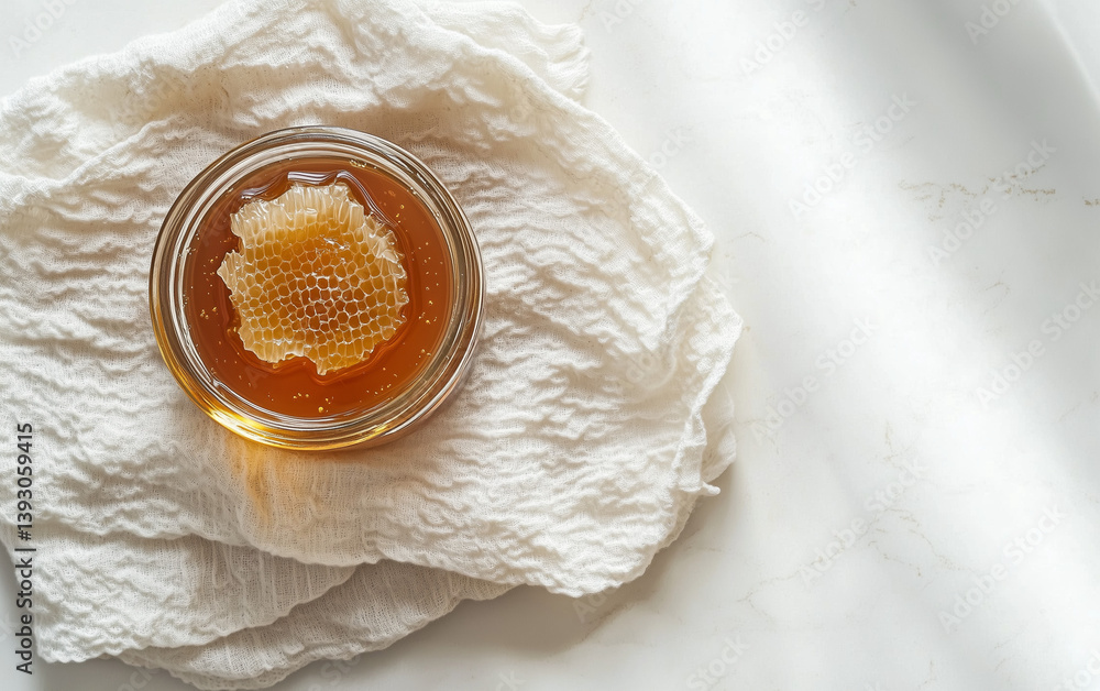 Honey and Cloth on Marble Surface