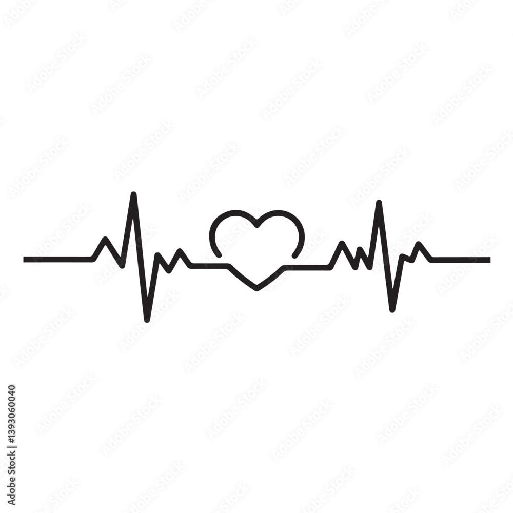 Heartbeat Line with Heart Symbol in the Middle, Health Icon Heartbeat Line with Heart Symbol in the Middle, Health Icon