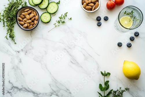 Obraz na płótnie Healthy Food Ingredients on Marble w salonie