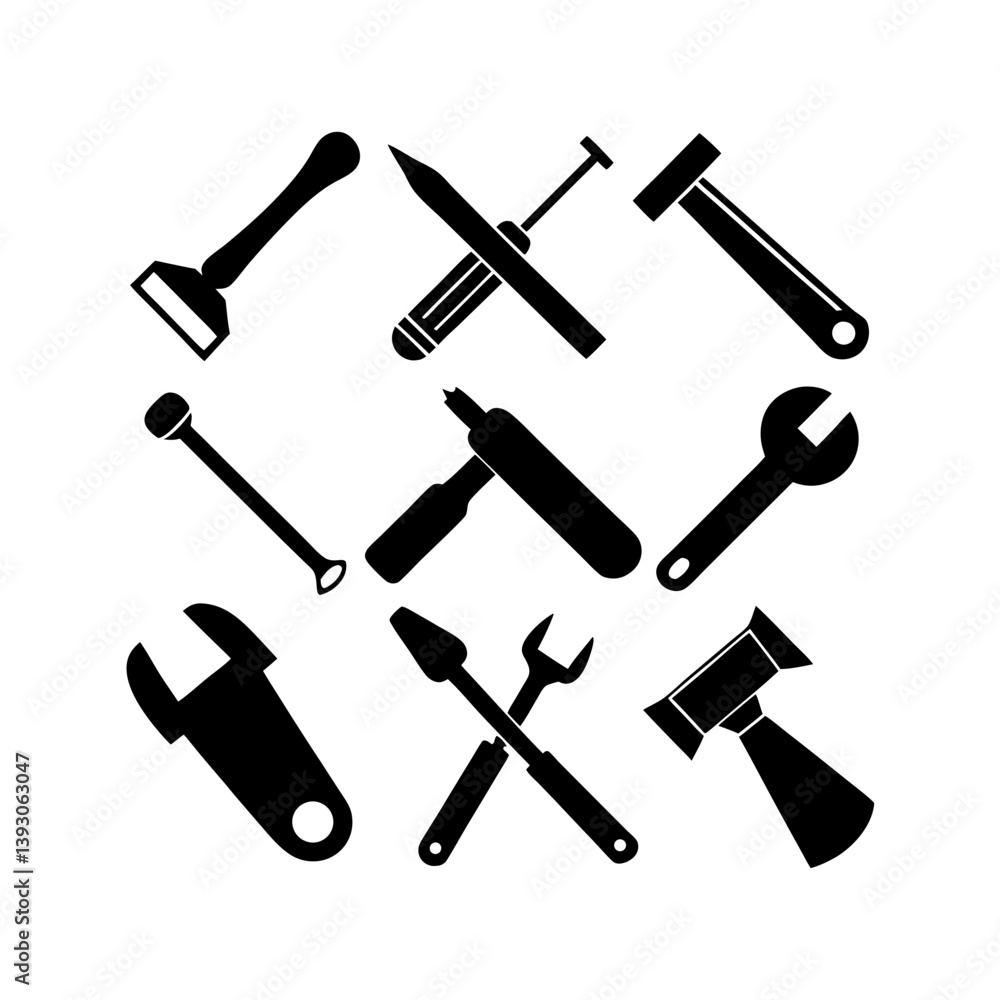 9 Set working tools icon silhouette illustration 9 Set working tools icon silhouette illustration