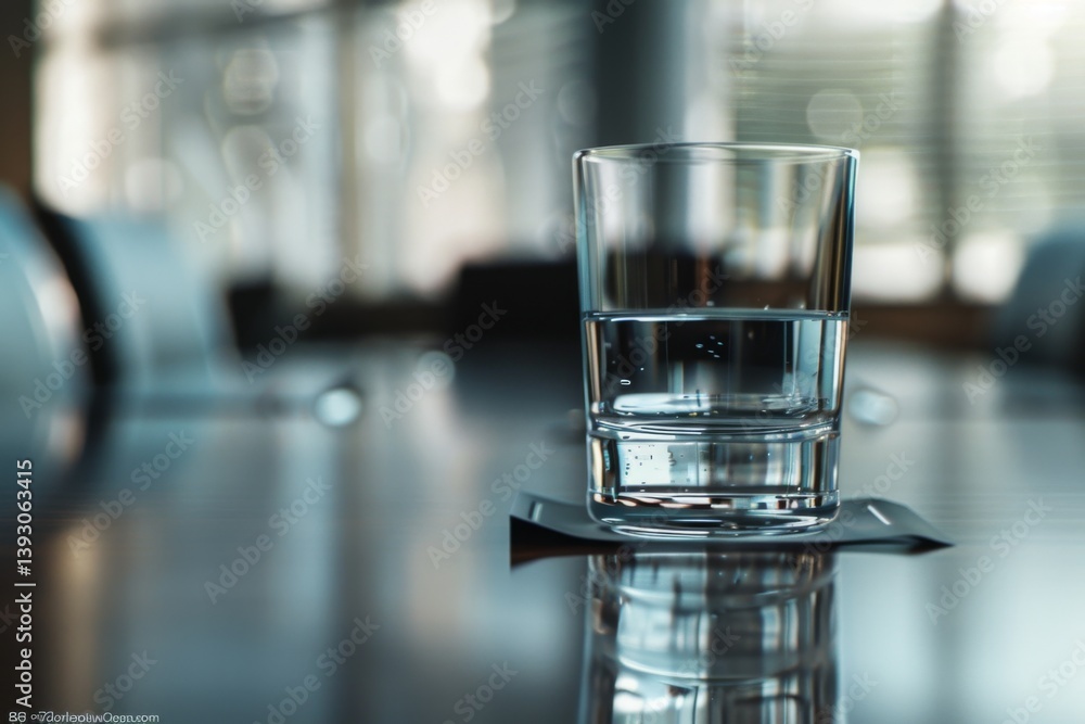 glass of water on a conference table glass of water on a conference table