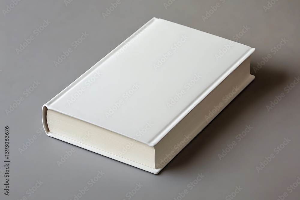 Closed White Book on Gray Table, Detailed Texture, Clean Design, Realistic Look Closed White Book on Gray Table, Detailed Texture, Clean Design, Realistic Look