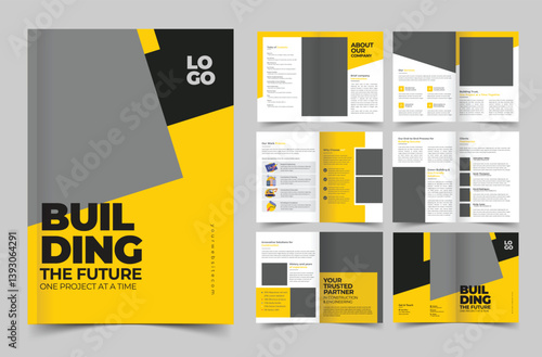 Modern Construction Company Profile Layout Corporate Brochure Design Template