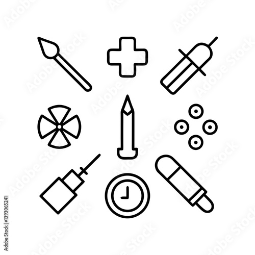 A set of medical tools line art illustration