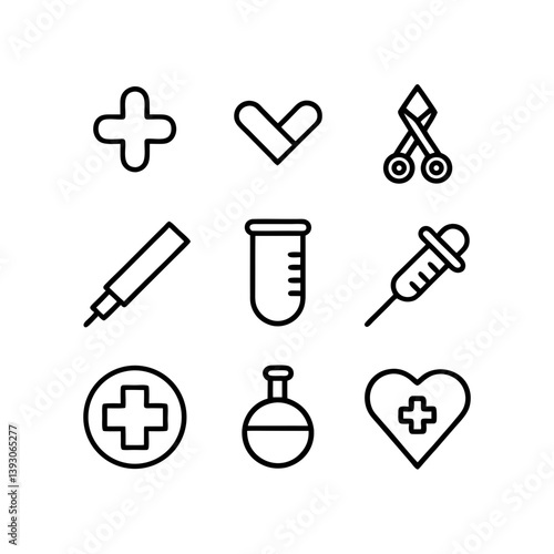 A set of medical tools line art illustration