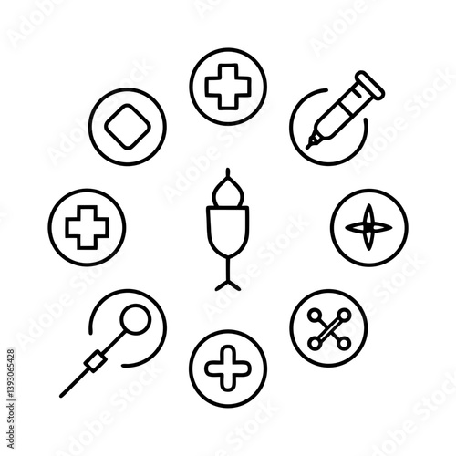 A set of medical tools line art illustration