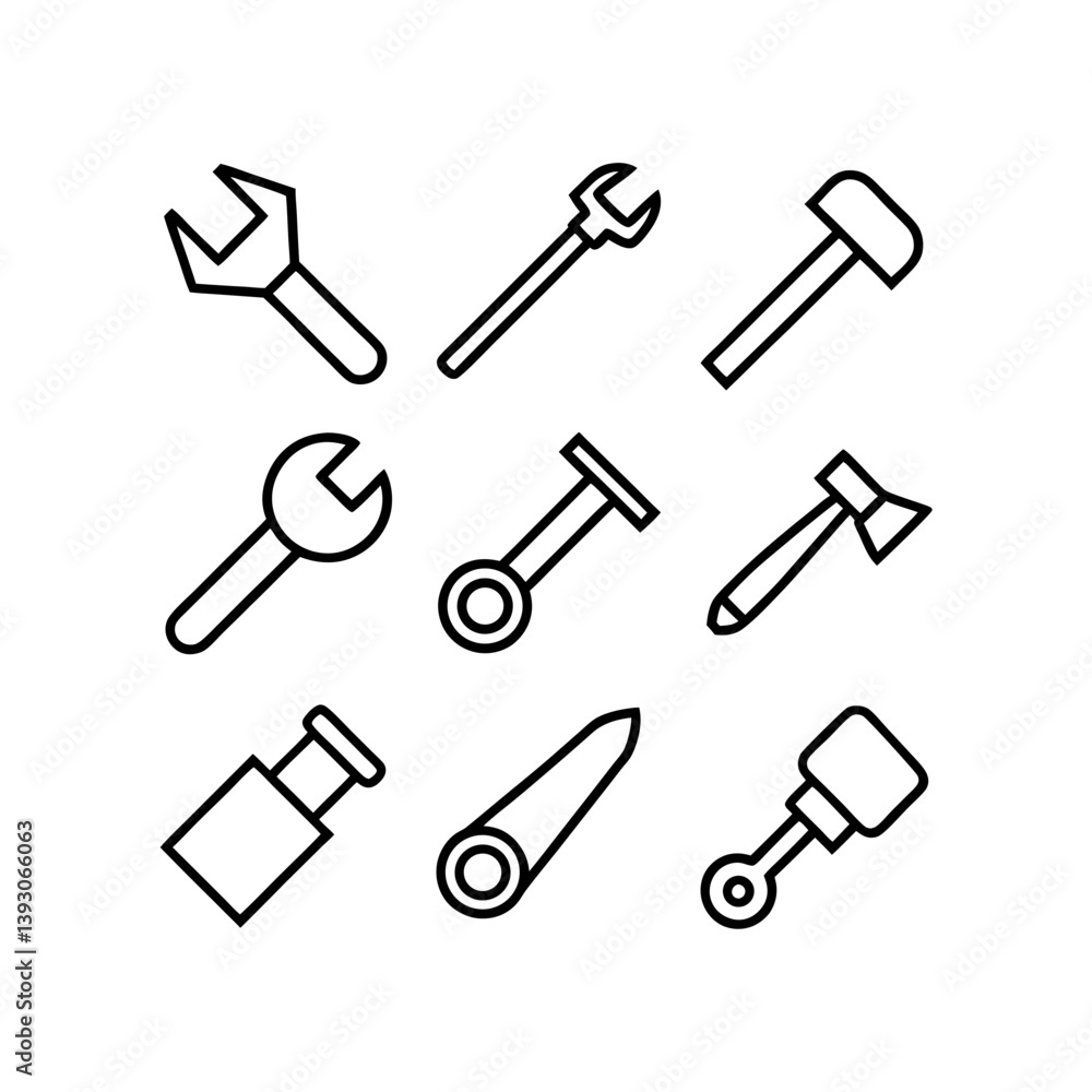 A Set of working tools line art illustration A Set of working tools line art illustration