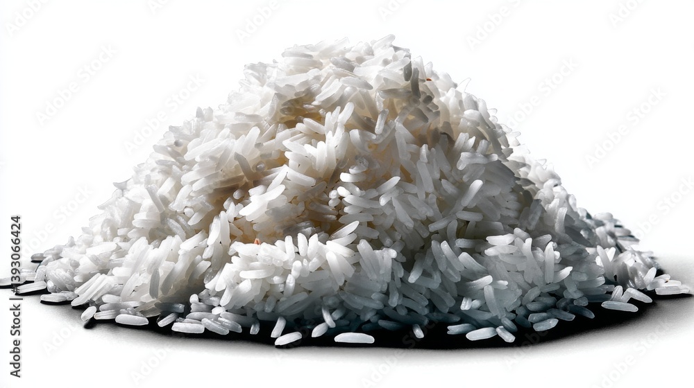 A mound of uncooked white rice on a dark surface