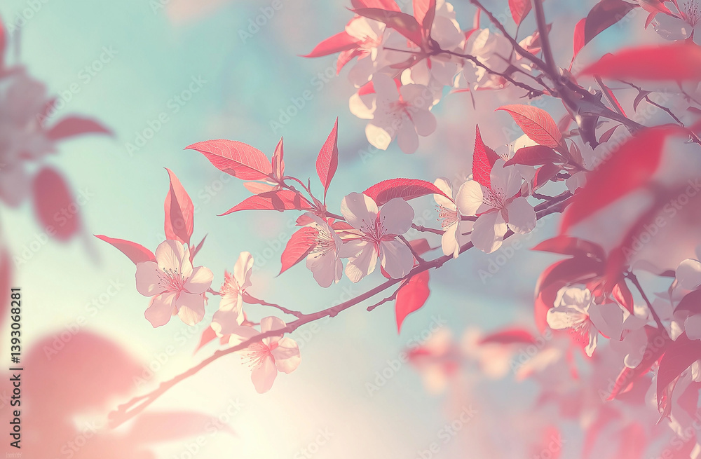 Blooming Peach Tree Branches with Red and White Flowers Blooming Peach Tree Branches with Red and White Flowers