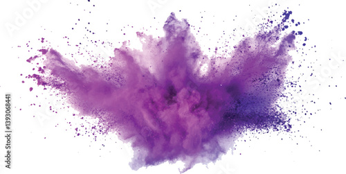 Burst of vibrant purple powder, Colorful dust explode. Paint Holi. colorful vibrant rainbow Holi paint color powder explosion with bright colors isolated white background.