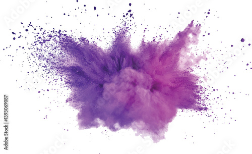 Burst of vibrant purple powder, Colorful dust explode. Paint Holi. colorful vibrant rainbow Holi paint color powder explosion with bright colors isolated white background.