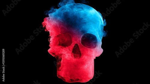 Obraz na płótnie Colorful smoke forms a striking skull silhouette against a dark background w salonie