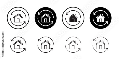 360 degree house icon outline collection or set in black and white