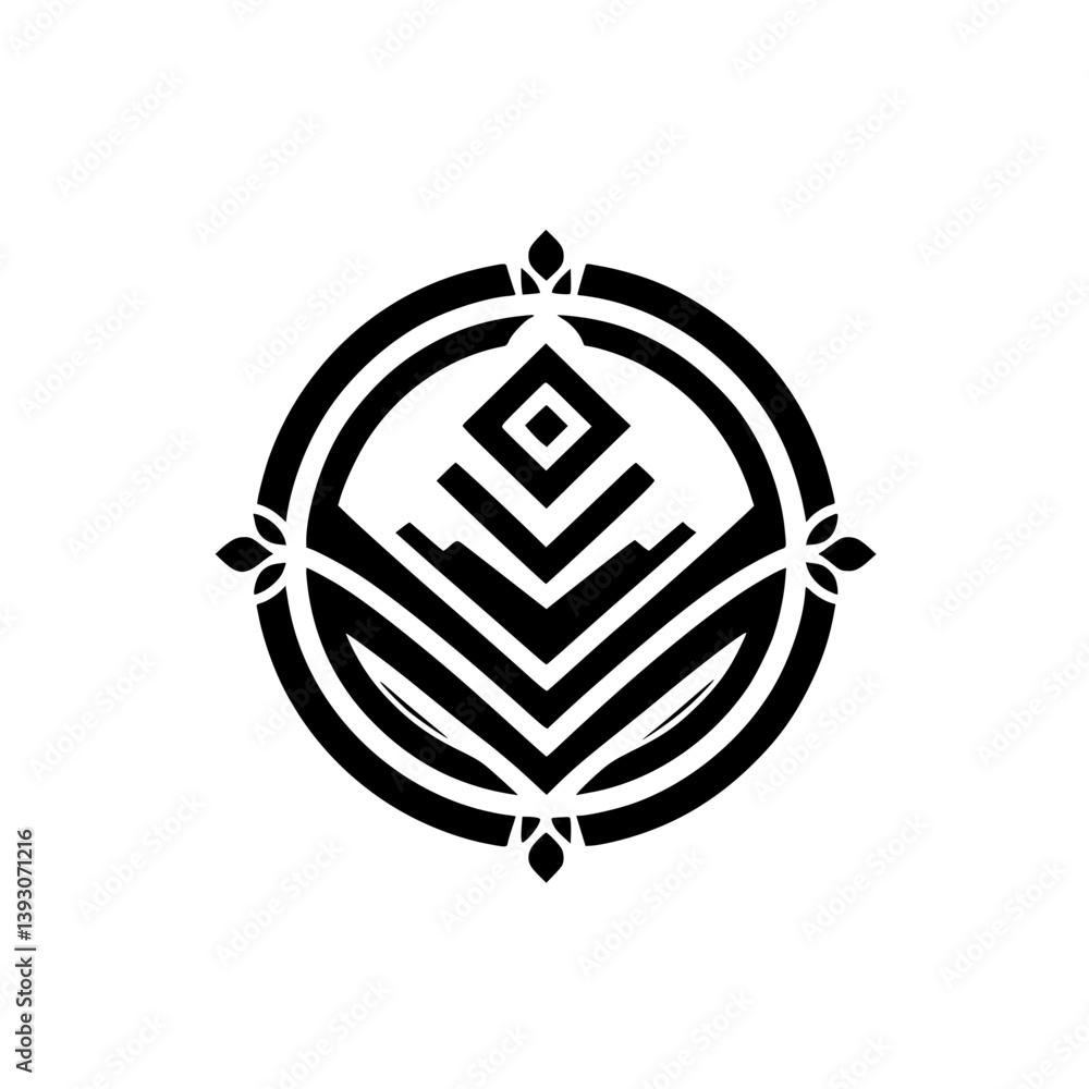 Fototapeta premium Geometric Abstract Emblem: Circular Design, Black & White, Logo Concept