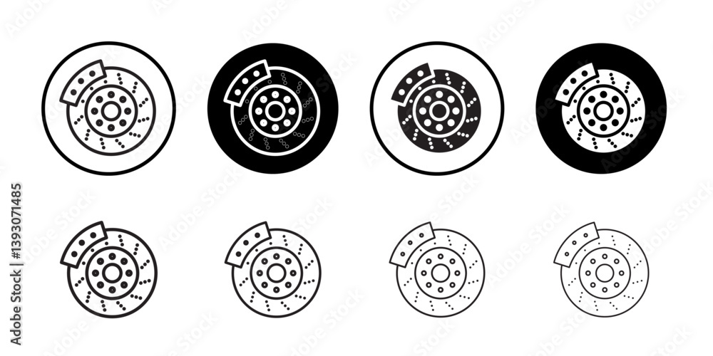 Car brake disk with caliper icon outline collection or set in black and white Car brake disk with caliper icon outline collection or set in black and white