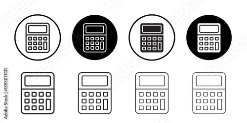 Calculator icon outline collection or set in black and white