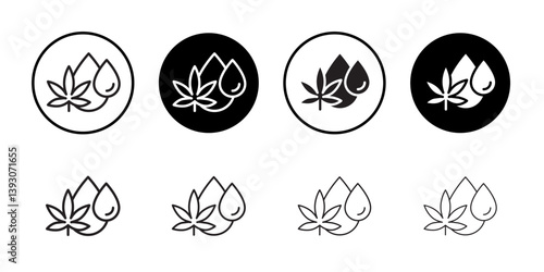 CBD oil drop icon outline collection or set in black and white