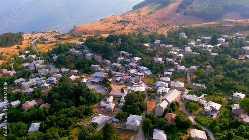 Nymfaio, Florina, Greece. A charming mountain village with stone-built houses, cobbled streets, and stunning natural scenery