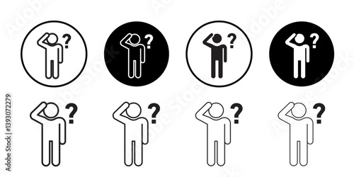 Confusing man icon outline collection or set in black and white
