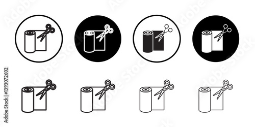 Cut roll of fabric icon outline collection or set in black and white