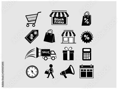 Elegant line art illustration of two man or women shopping on Black Friday. set of black and white icons perfectly captures the essence of Black Friday shopping. Hand-drawn Black Friday Shopping Icons