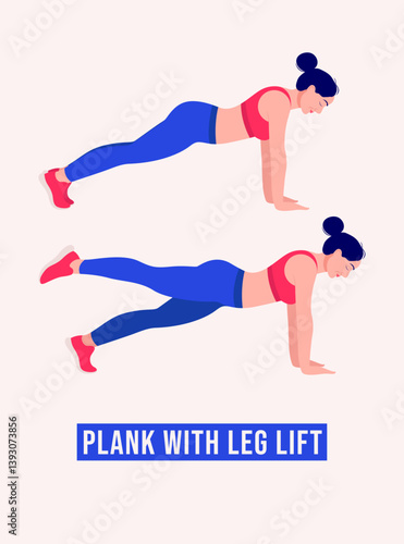 Plank with Leg Lift exercise, Woman workout fitness, aerobic and exercises