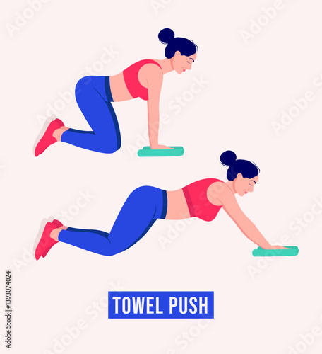 TOWEL PUSH exercise, Woman workout fitness, aerobic and exercises