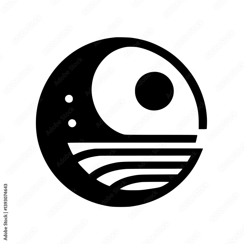 Geometric Minimalist Sunset Logo with Yin Yang Composition Geometric Minimalist Sunset Logo with Yin Yang Composition